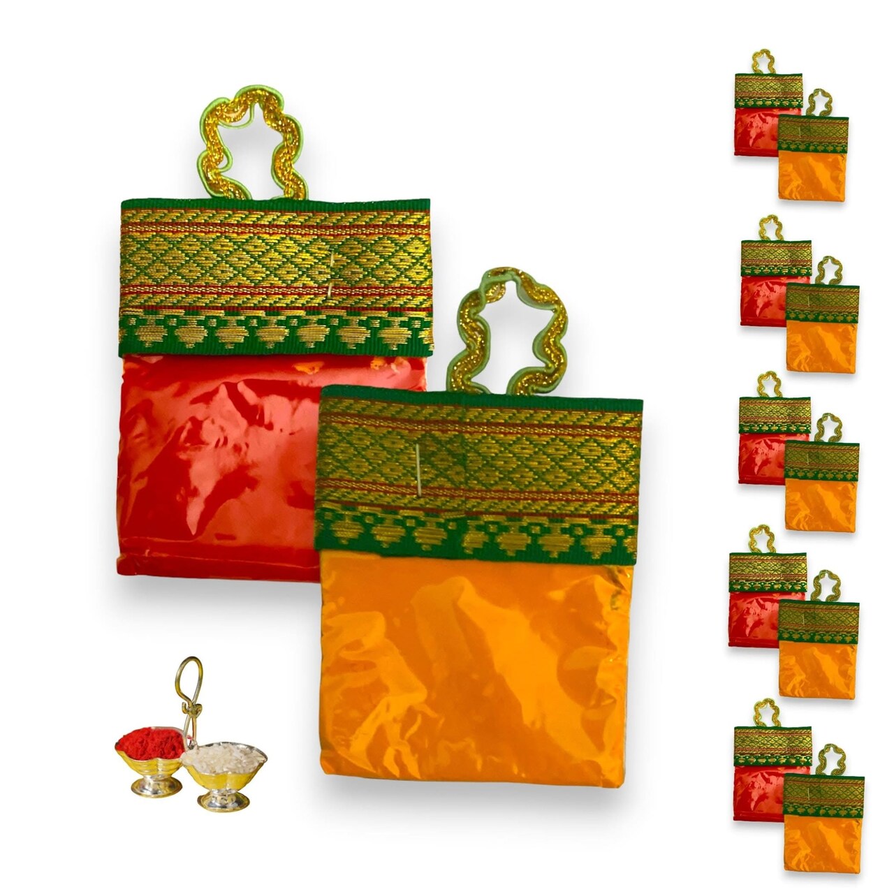 Haldi Kumkum Packets Bulk Handbag Style Mini Packs Premium Sindoor and Turmeric Powder Combo - Hindu Thamboolam Set for Indian Wedding Havan Durga Puja Festive Essentials Return Gift